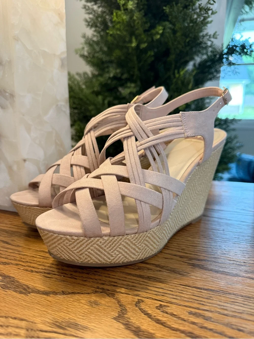 Women’s Blush Wedge Sandals – Strappy Platform Heels